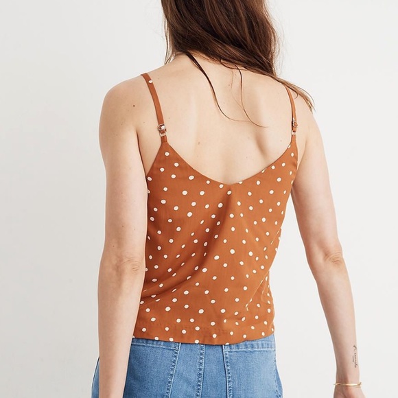 $70 Madewell Small Orange Rust Boho Polka Dot Button Tank Crop Top sz 10 Blouse - Picture 4 of 11